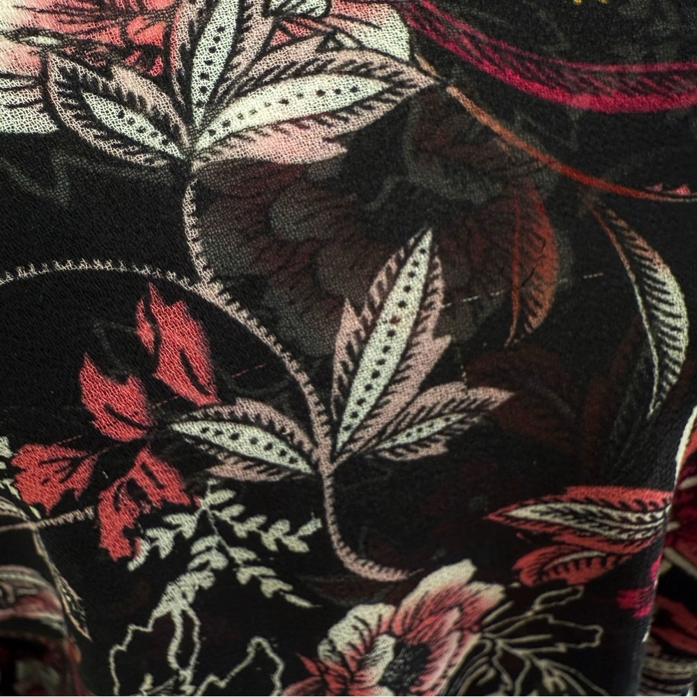 MISA MAYLI BLACK PINK WHITE FLORAL PRINT LONG SLEEVE COLLARED BUTTON UP DRESS - Picture 11 of 17